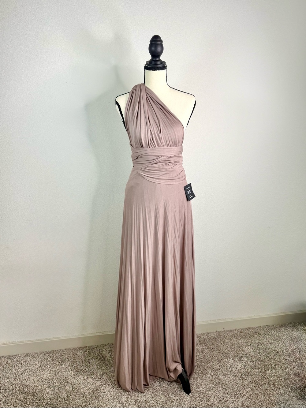 Lulu's One-Shoulder Maxi Dress in Taupe
